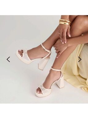 Dolce Vita Cream Platform Ankle-Strap Sandals with Bow